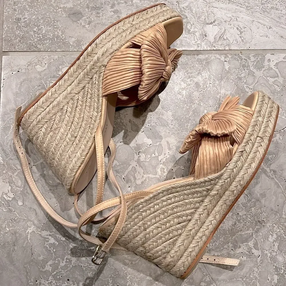 Loeffler Randall Peri Espadrille Wedge Sandals in Tan, New, Size EU 41 US 11